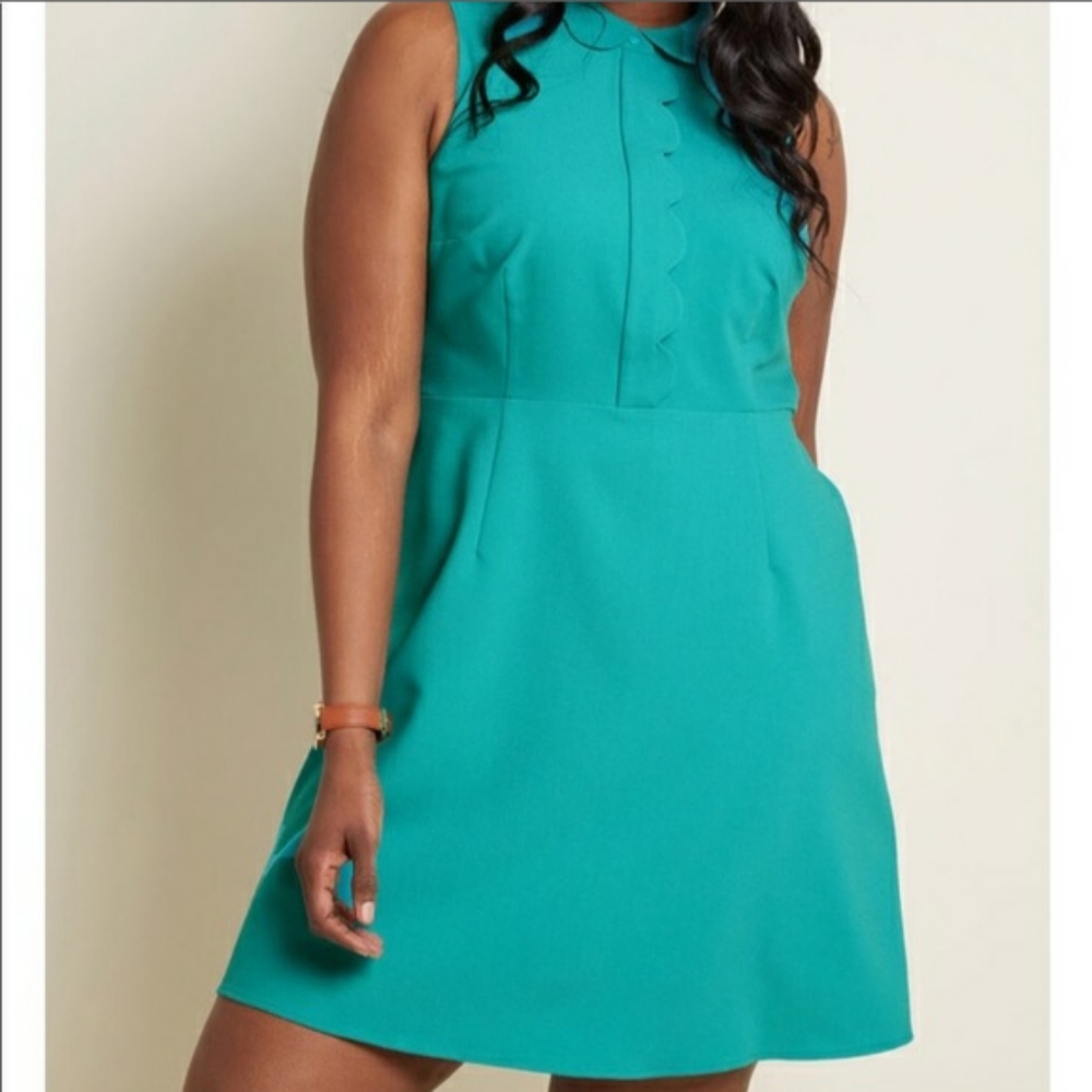 Modcloth Turquoise A Line Scallop Dress